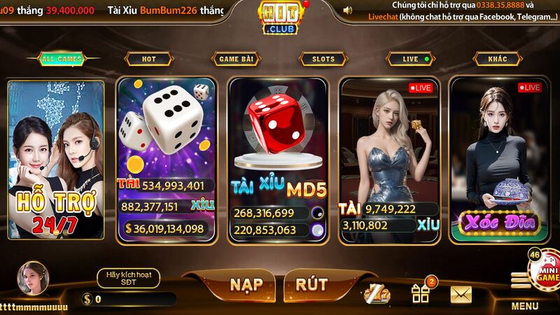 Giao diện của cổng game HIT CLUB